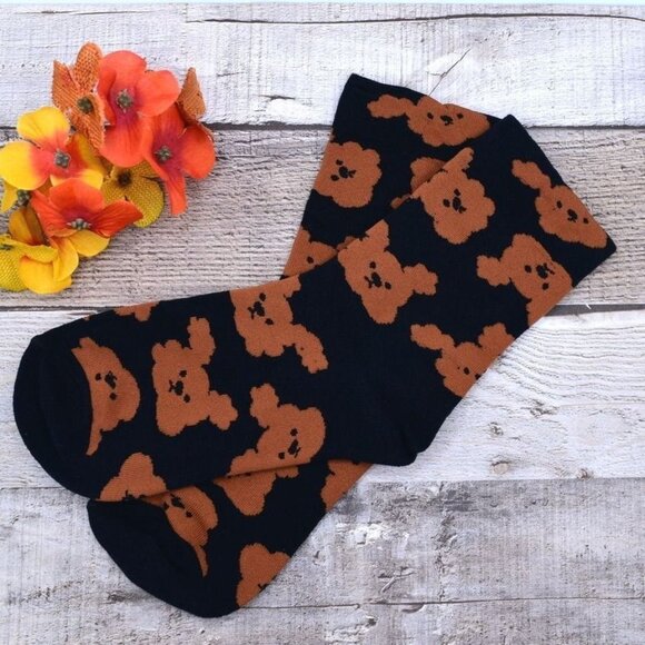 Andi Larose Womens Puppy Dog Pattern Socks Brown on Black Gift Packaged - Picture 5 of 10